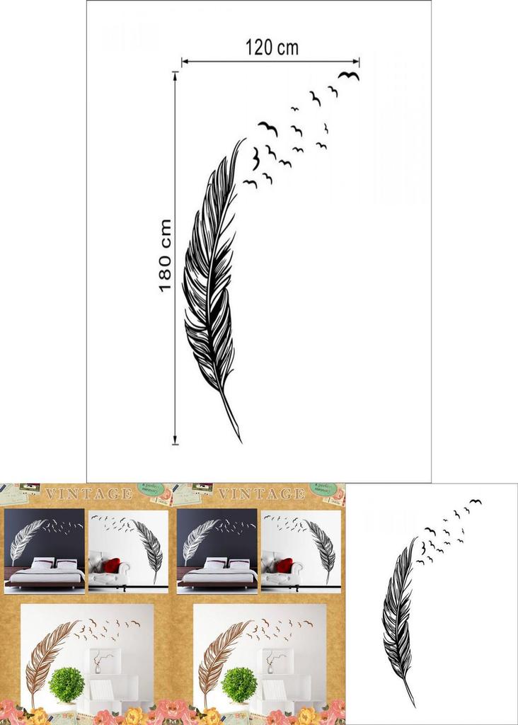 Premium Quality Removable Flying Feather Design Wall Stickers For Elegant Home Decor