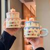 High-value Cute Cake Cup with Lid Spoon Ceramic Mug Coffee Cup for Girls' Birthday Gift