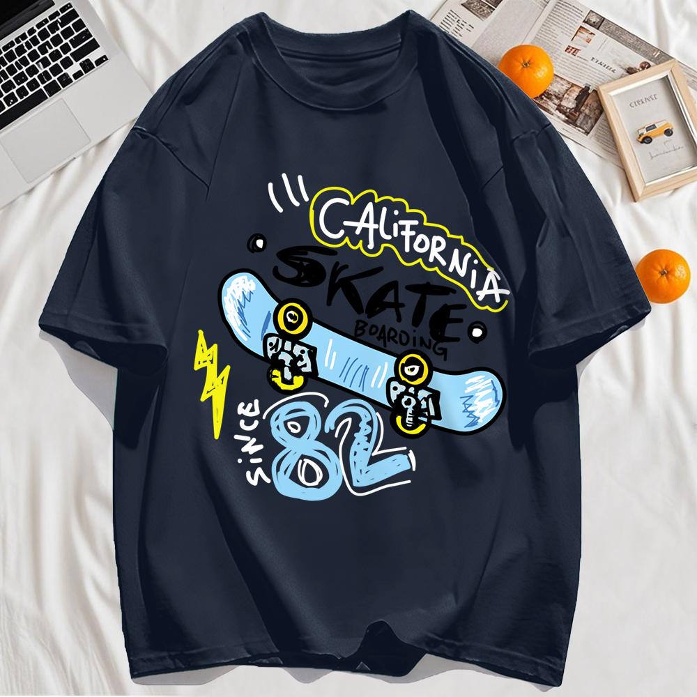 Футболки с принтом California Skate Number 82, с круглым вырезом, летняя уличная одежда оверсайз, одежда из мягкого хлопка, футболка