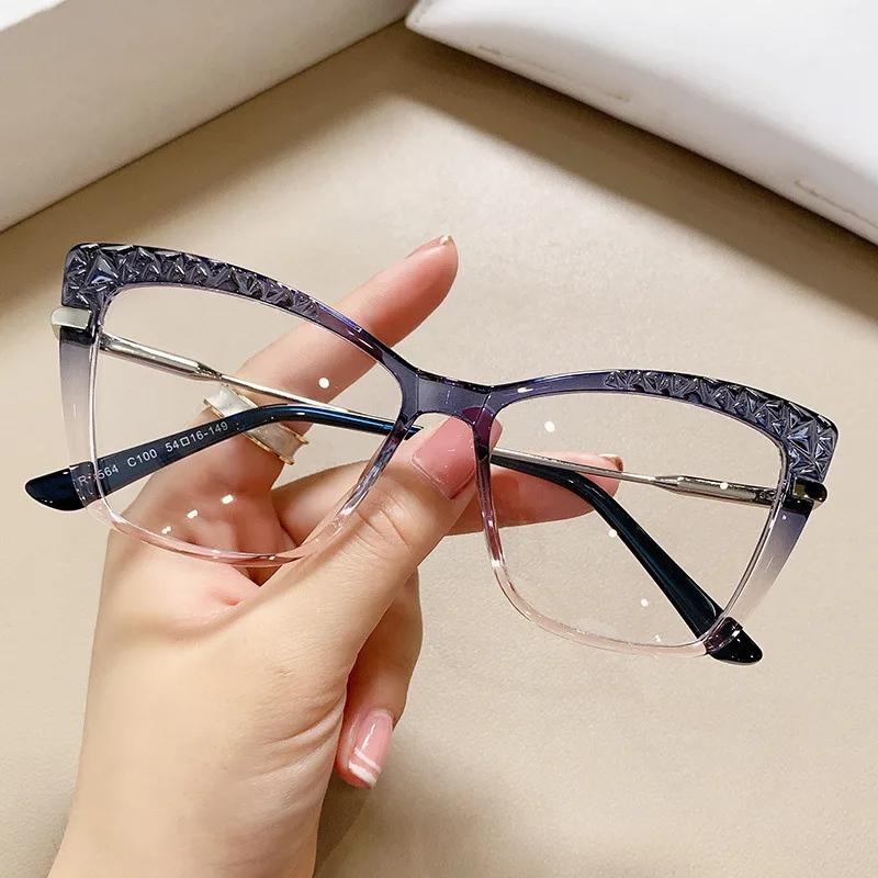 New Fashion Trend Cat Eye Anti Blue Light Optical Glasses Frames Women Crystal Cut Fashion Computer Eyeglasses