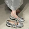 Silver French Square Head Height Increase Light Mouth Single Shoes Women's Summer 2025 New High-end Skirt Versatile Mary Jane Shoes