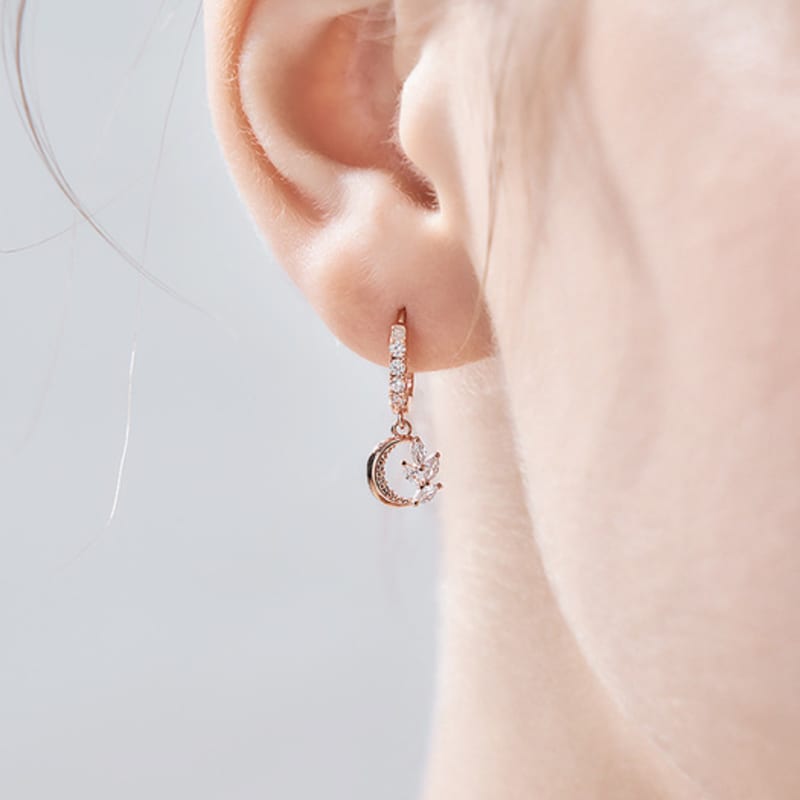 CRANNE 14K GF Moon Motif Stone One-Touch Earrings C24EGF189