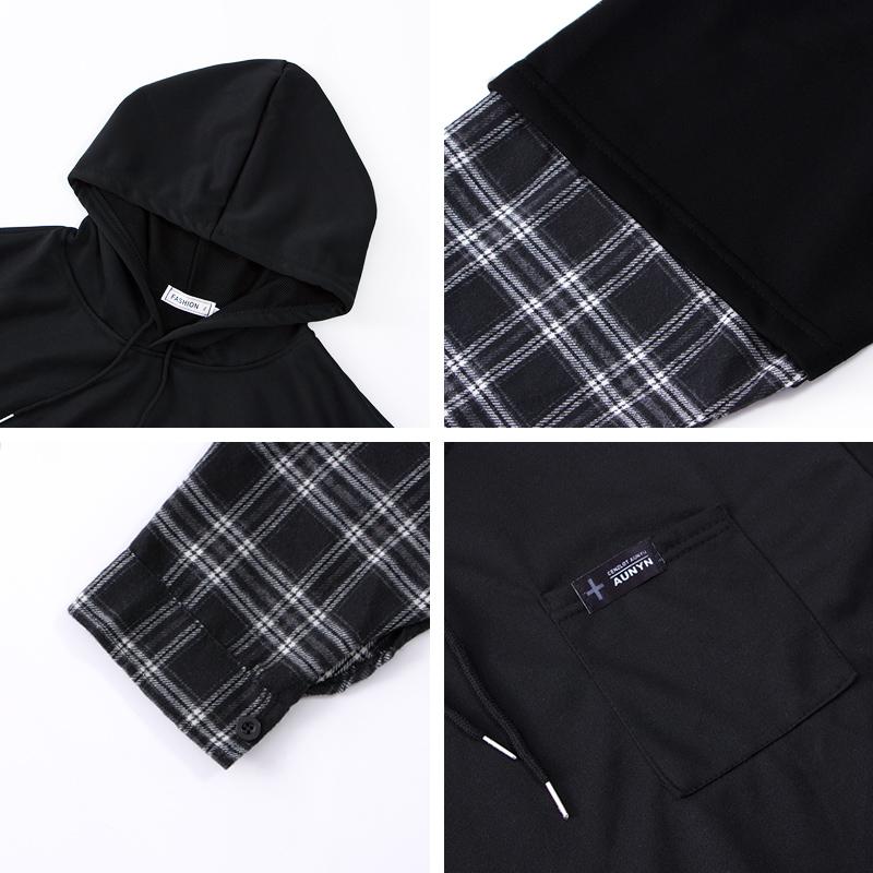 Vintage Hoodie Women Streetwear Oversized Sweatshirt Punk Long Sleeve Pullovers Korean Grunge Plaid Splice Hoody