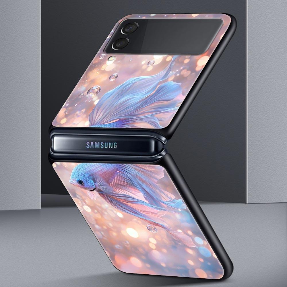 Жесткий чехол из поликарбоната с изображением золотой рыбки для Samsung Galaxy Z Flip 7 6 5 4 Черный чехол для Galaxy Z Flip 3 Складной корпус Fundas Сумка