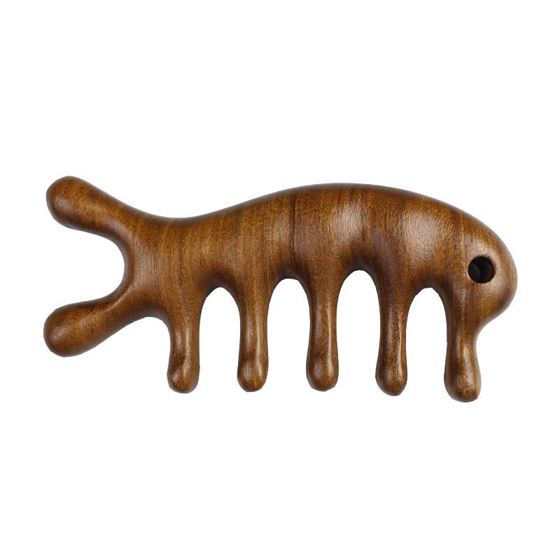 Расческа с широкими зубьями из золотого шелка и сандалового дерева — портативная расческа в виде рыбки для студентов, мальчиков и девочек, дизайн в виде дельфина для гладких волос