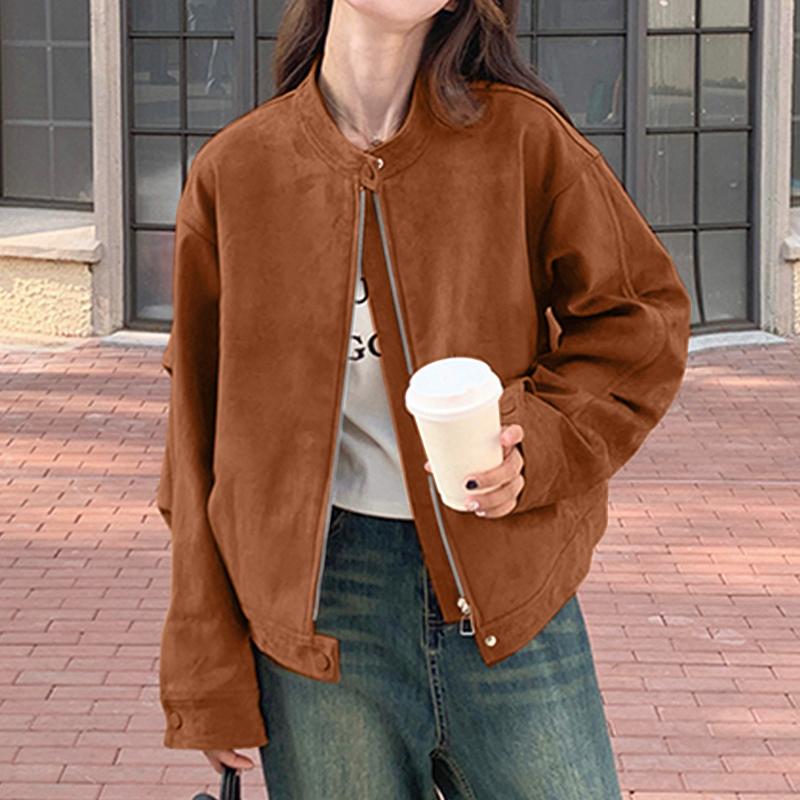 ZANZEA Женские осенние куртки с воротником-стойкой и длинным рукавом, свободные карманы