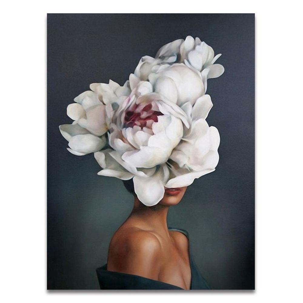 Nordic Flowers Head Woman Canvas Paintings On the Wall Art Posters And Prints Feather Girls Wall Pictures Home Decoration Cuadro