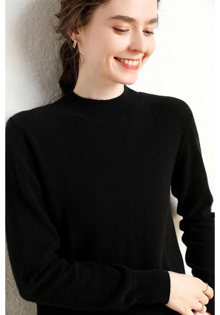 Women's Classic Cashmere Half-High Neck Knit Sweater - Thick, Warm, and Loose Fitting Base Layer Top