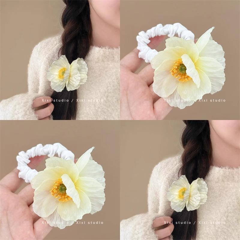 Имитация мака резинки для волосМаковые резинки для волос Светло-желтые резинки для волос с цветами Женские боковые косички