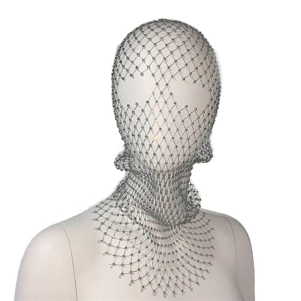 Headscarf Veil Mesh Crystal Head Mask Headwrap Rhinestone Mesh Veil Fishnet Headhood