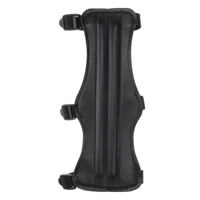 PU Archery Arm Guard Triple Adjustable Buckle Strap Protective Forearm Shield for Hunting Practice Recurve Black