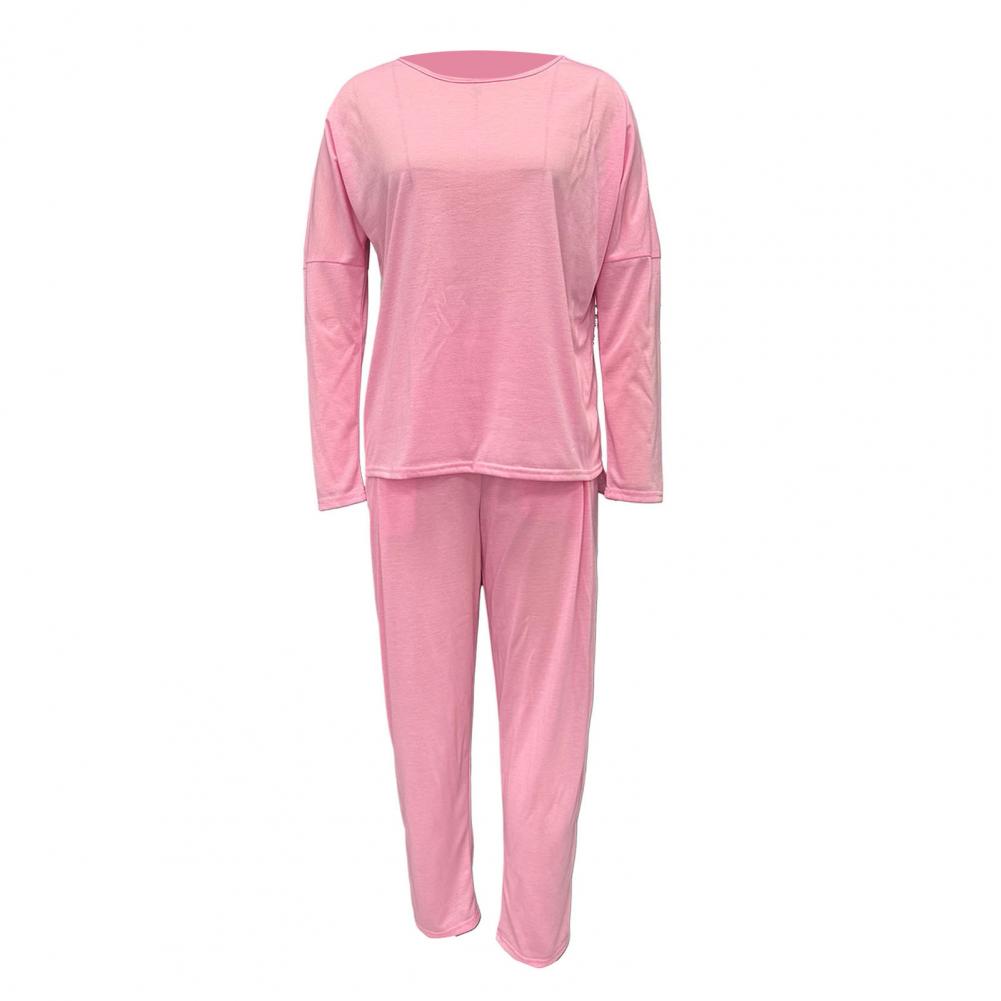 Spring Summer Autumn Suit Elegant Women's Top Pants Set with Long Sleeves O Neck T-shirt Elastic Waist for Fall for Office