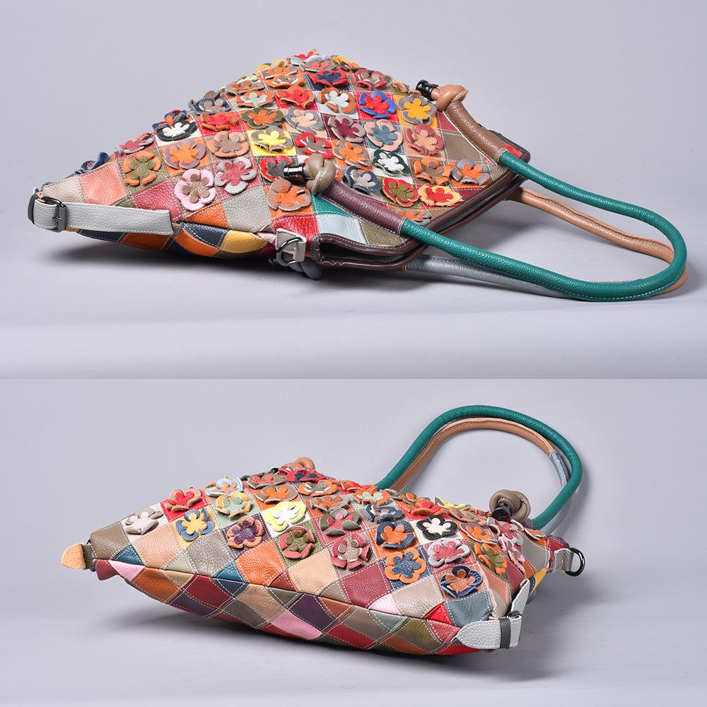 Женская сумка-тоут из натуральной коровьей кожи с большим объемом и цветами. Сумка через плечо на одно плечо