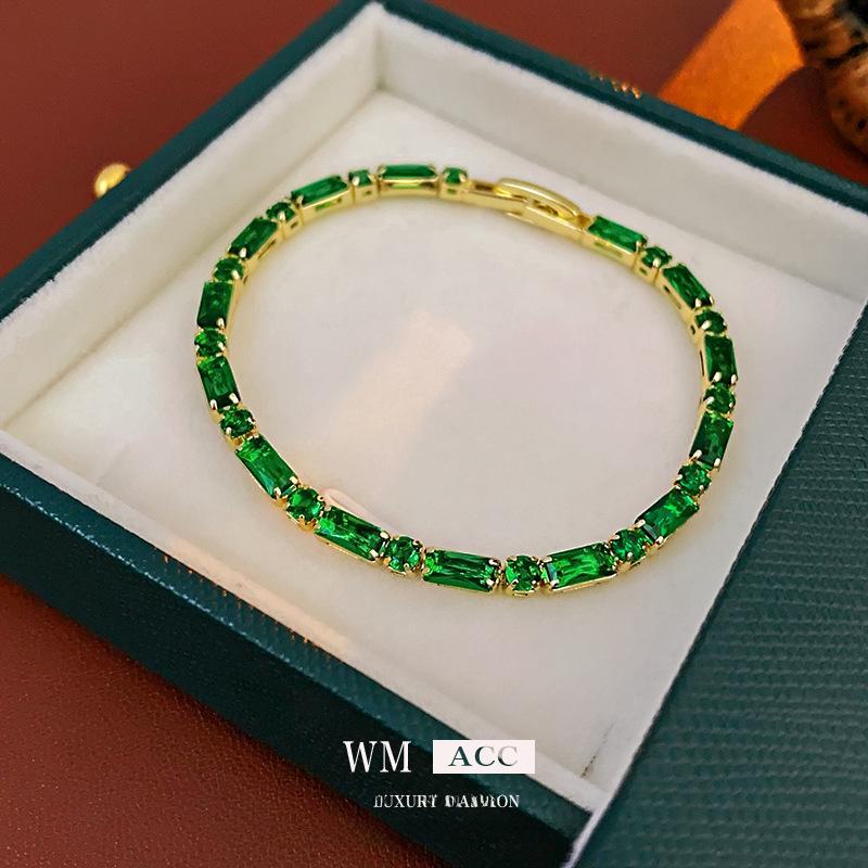 Gold Electroplated Emerald Zircon Bracelet: Light Luxury, Exquisite Design, High-End Jewelry.