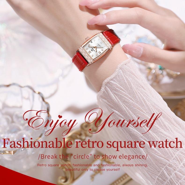 JIN SHI DUN Brand Watch Light Luxury Waterproof Luminous Quartz Watch Simple Diamond Set Women's Watch