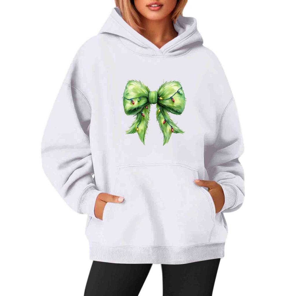 Женские толстовки с круглым вырезом, длинным рукавом, рождественским принтом, однотонная толстовка с капюшоном