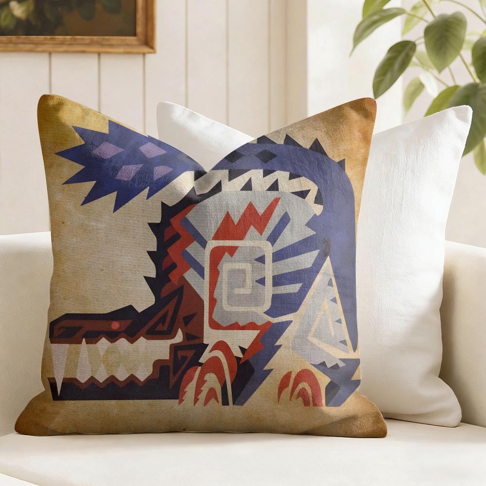 MMonster Hunter Game Cushion Cover Summer Linen Pillow Case Organic Fabric Cushion Cover DoubleSided Print Sofa Home Decor