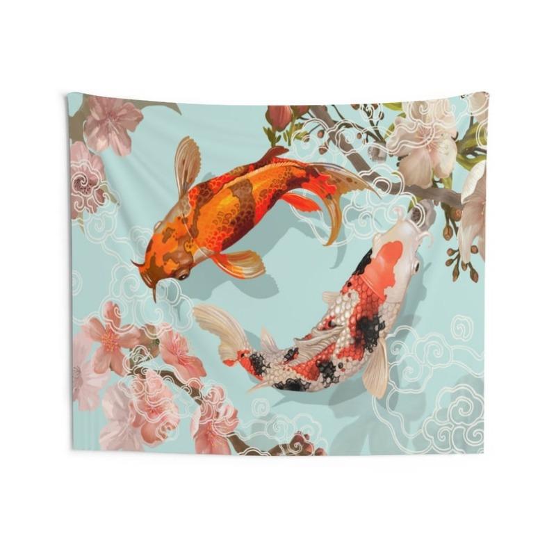 Boho Ocean Fish Koi Fish Art Design Tapestry Room Decoration Home Decor Bedroom Wall Hanging Fabric