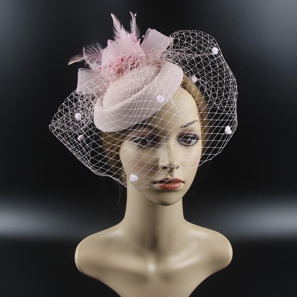 Sinamay Feathers Mesh Fascinator Hat Bride Headdress Party Mesh Hair Band  Dance Show