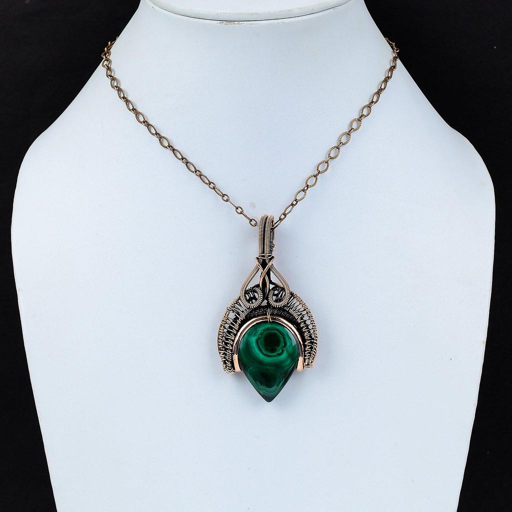 Malachite Gemstone Handmade Pure Copper Wire Wrapped Pendant Jewelry For Memorial Day