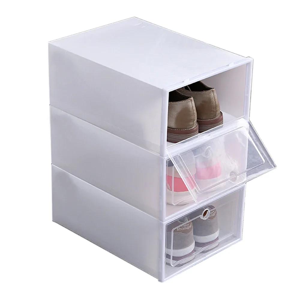 Органайзер для обуви, набор из 3 ящиков, штабелируемые пластиковые коробки, утолщенные штабелируемые коробки, органайзер для обуви, стойка для хранения обуви