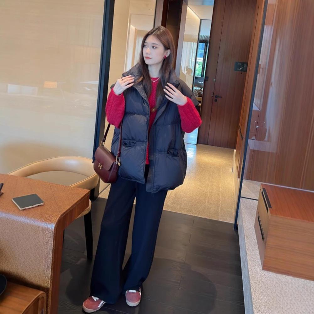 Зима 2024 новый повседневный пуховик жилет женский свободный 90% белый утиный пух воротник стойка куртка жилет куртка