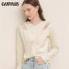 Autumn Ins Tide V-Neck Pure Cotton Hollow Design Blouse Long-Sleeved Loose Bottoming Shirt Women