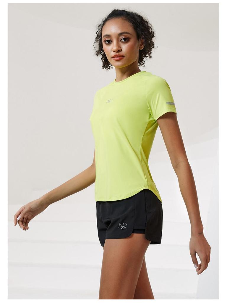 Women's Quick-Dry Reflective Mesh T-Shirt - Nude Feeling, Breathable, Elastic Fitness Top for Running & Training