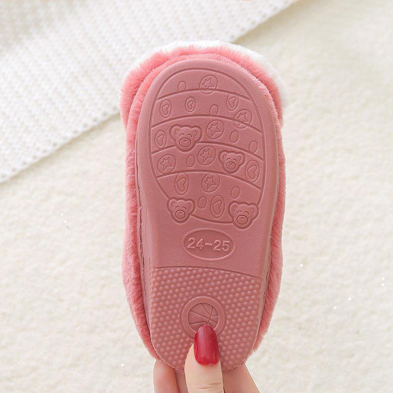 Winter Kids Slippers Cartoon Cute Rabbit Sliders Shoes for Boys Girls Toddler Slippers Plush Soft Fur Cotton Home Indoor Furry Children Baby Slippers