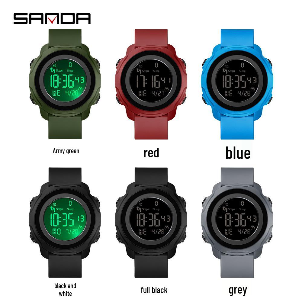 Sanda Waterproof Digital Watch with Step Counter, Calorie Tracker, Alarm, and Multifunctional Features for Outdoor Sports