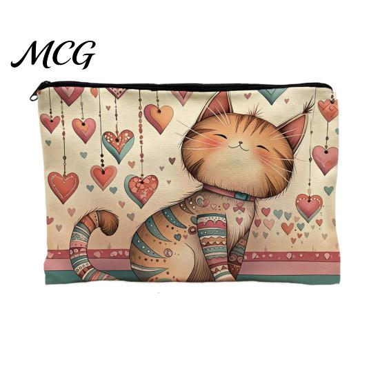 Leak-proof Storage Pouch Cat Printed Bag, with Smooth Zipper, Thickened Polyester Black Zipper Bag Makeup Multipurpose Pencil Case Travel Toiletry
