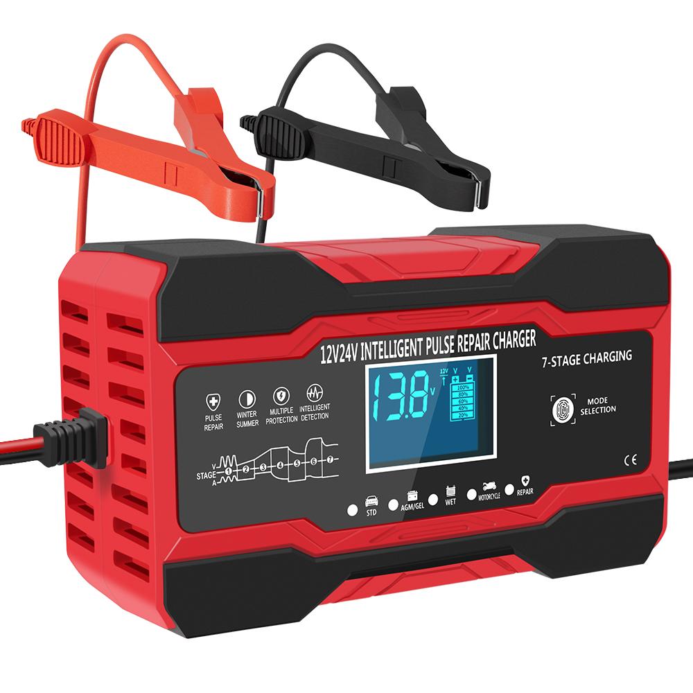 12V/ 24V Full Automatic Car Battery Charger Wet Dry Lead Acid Battery Auto Moto Lead Digital Display Battery Charger Intelligent