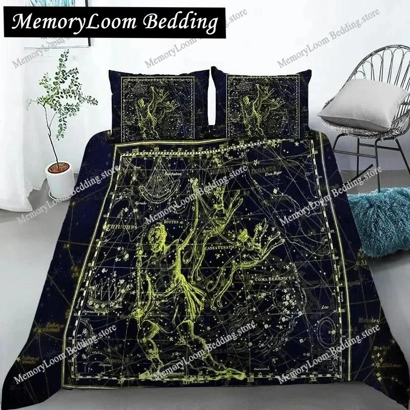 3D Constellation Duvet Cover Yellow Constellation King Size Bedding Set for Astronomy Enthusiast Soft Polyester Quilt Cover
