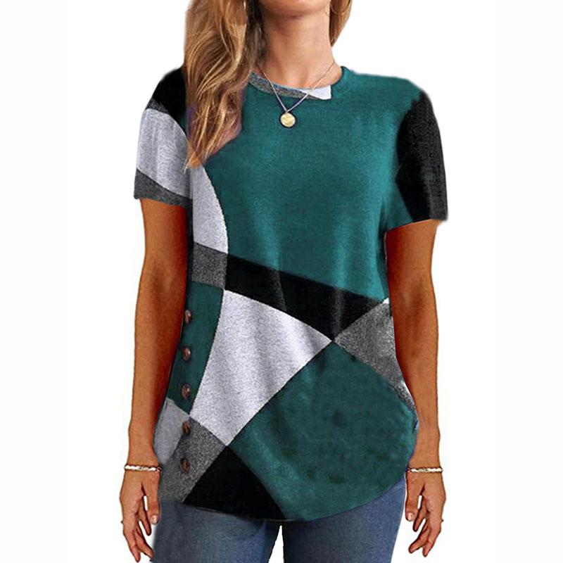 Ladies Loose Tops Shirt Short Sleeve Female Casual Blouses Women Print T-shirt Top