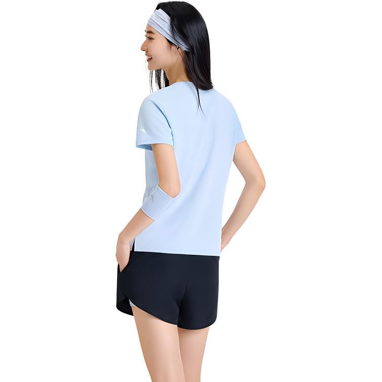 Anta Однотонный пуловер с круглым вырезом, с короткими рукавами, спортивный, простой, удобный, комплект с шортами, женский, комплекты 962527205-4