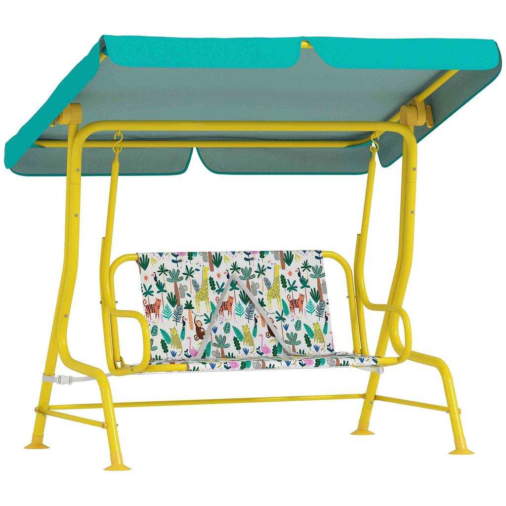 2-Seater Kids Hollywood Swing with Adjustable Canopy, Safety Belt for 3-6 Years up to 60 kg 112x75x120cm Green