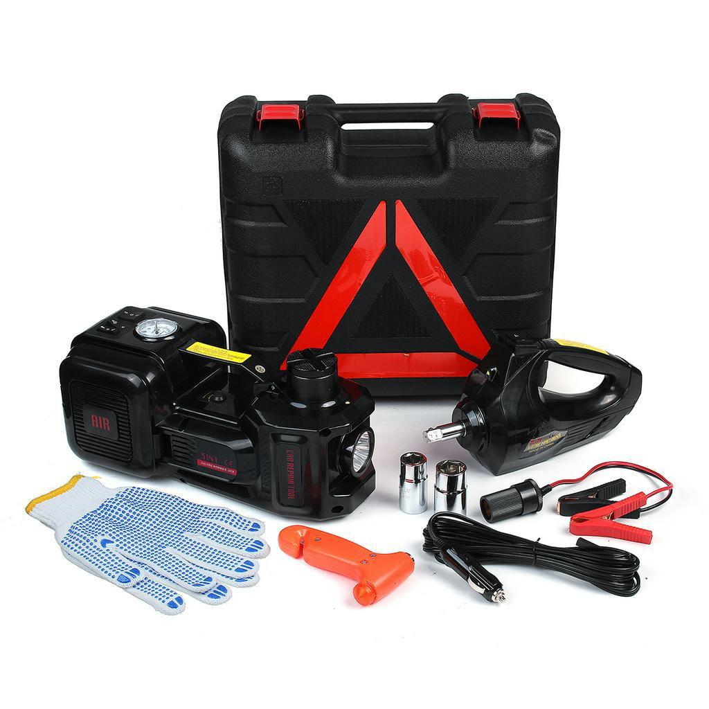 Автомобильный домкрат 5T Электрический гидравлический напольный домкрат Насос для накачивания шин Светодиодная подсветка Электрический ударный гайковерт Инструмент для ремонта автомобиля 45 см 3 в 1 150 Вт DC 12 В