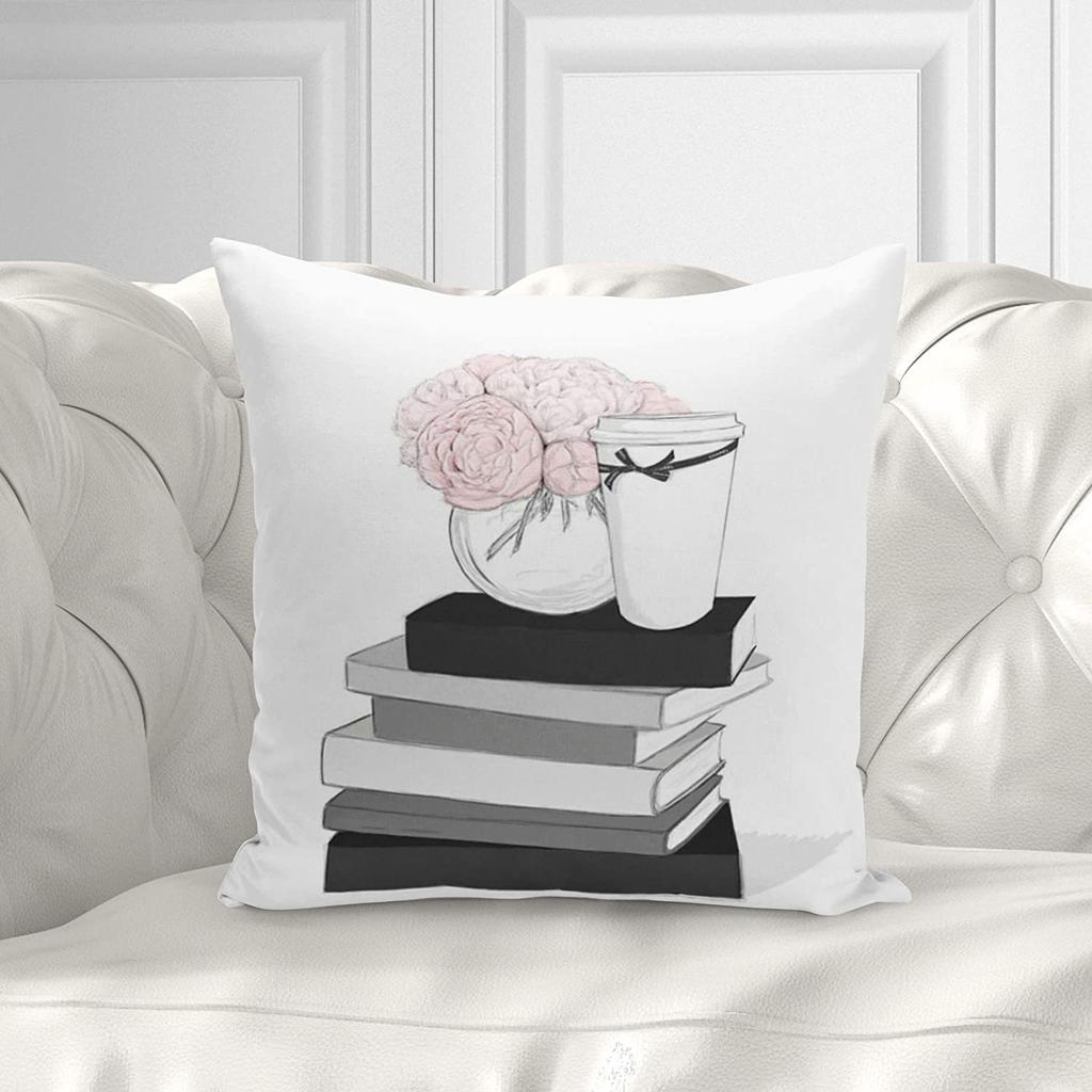 Fashion Theme Pillowcase Perfume Flower Square Cushion Cover French Decorative Peach Leather Velvet Super Soft Home Light Luxury