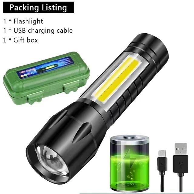 Мини портативный светодиодный фонарик USB перезаряжаемый небольшой карманный фонарь со встроенным аккумулятором фиксированный фокус масштабируемый походный поисковый фонарь