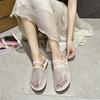 Large Size Flat Bottom Slippers for Women In Summer Fishing Net Socks Water Diamonds Two Pairs of Sandals for Women