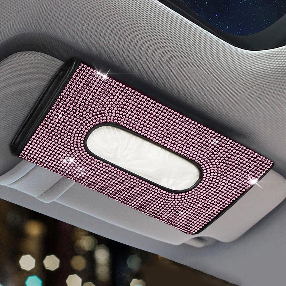 Bling Bling Diamond Автомобильный козырек Держатель для салфеток Подвесной кожаный чехол для бумажного полотенца со стразами и стразами для женщин Автомобильные аксессуары