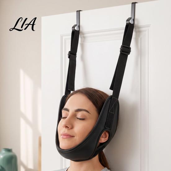 Neck Tension Relief Equipment Upgraded Over Door Traction Device, Adjustable Cervical Spine Stretching Harness for Home Fixation Strap Use,