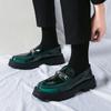Men British Style Patent Leather Business Loafers Men Platform Casual Shoes Chain Design Men Oxfords Green Streetwear Footwear