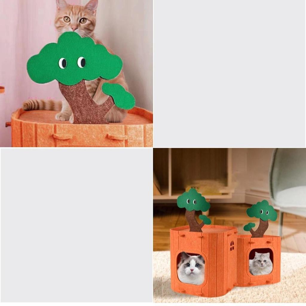 Cat House Covered Cat Bed Cat Hideaway Hut Cat Furniture Winter Felt Cat Bed Cave for Pet Hiding Playing Multiple Cats Outside