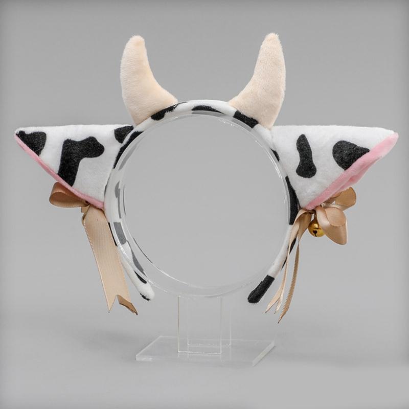 Faux Fur Animal Headbands Furry Cow Ears Headwear Tail Set Kawaii Hair Hoop for Halloween Cosplay Party Supplies