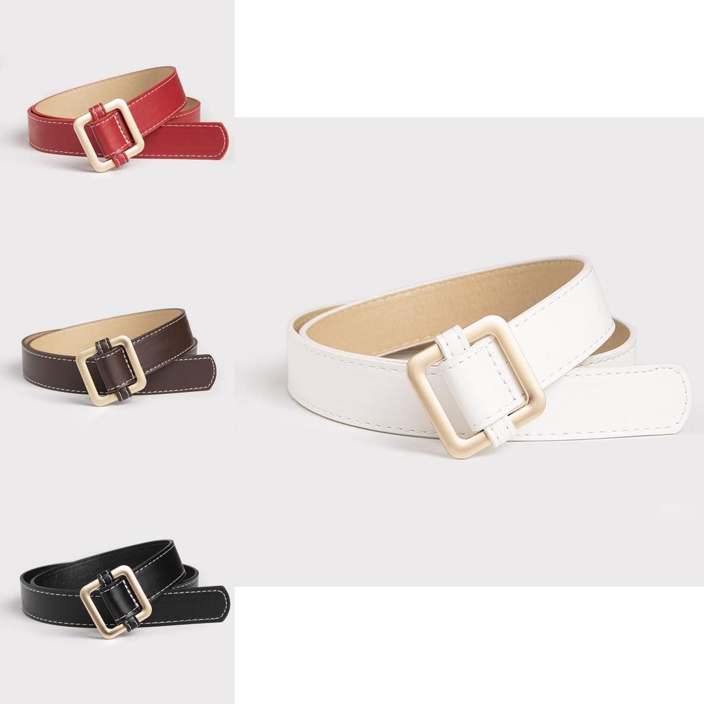 Женский кожаный ремень цвета розового золота с квадратной пряжкой и металлической застежкой для повседневной офисной одежды