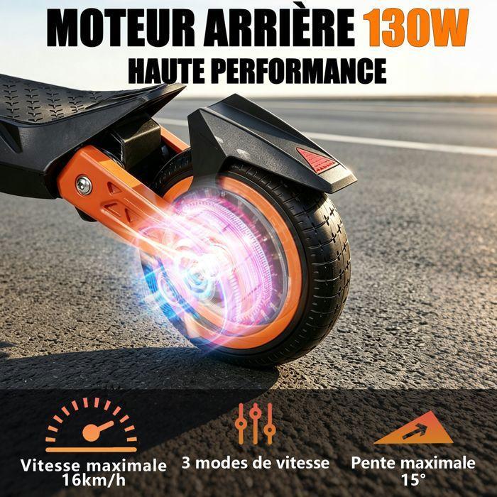 U8 children's electric scooter - 130W 24V 2.6Ah - 10 km autonomy - 3 speeds - Multicolored LED lights - LED screen - Orange