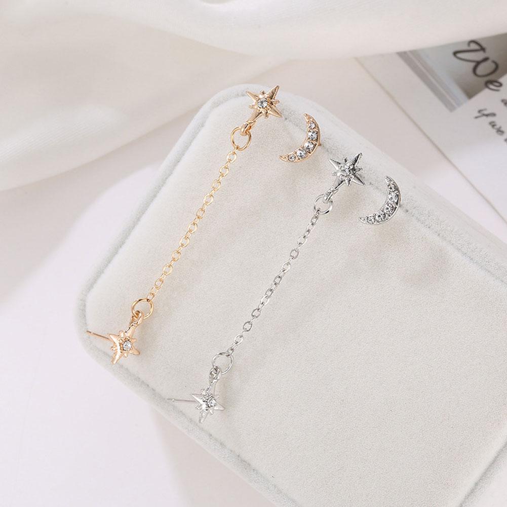 2 шт./компл. серьги-гвоздики с лунной звездой и 3 отверстиями для ушей женские ювелирные изделия