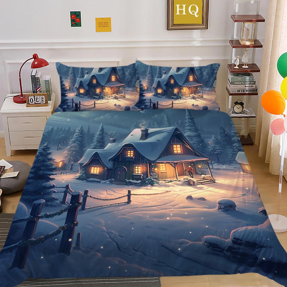 Christmas Printed Comforter Cover Set Twin Size Bedspreads Polyester Superior Fashion Cute Home Bedding