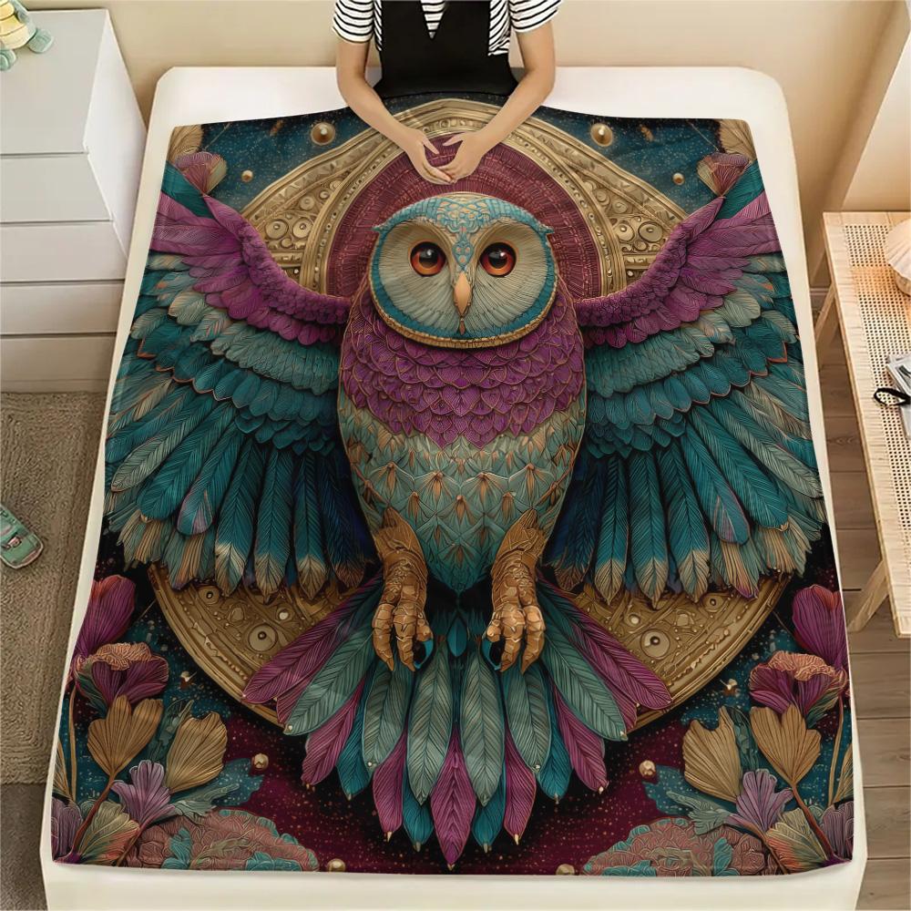 Фланелевое одеяло с принтом «Сова с крыльями», Высококачественное, Удобное для всех сезонов, Декор для дома, Тепло и уют